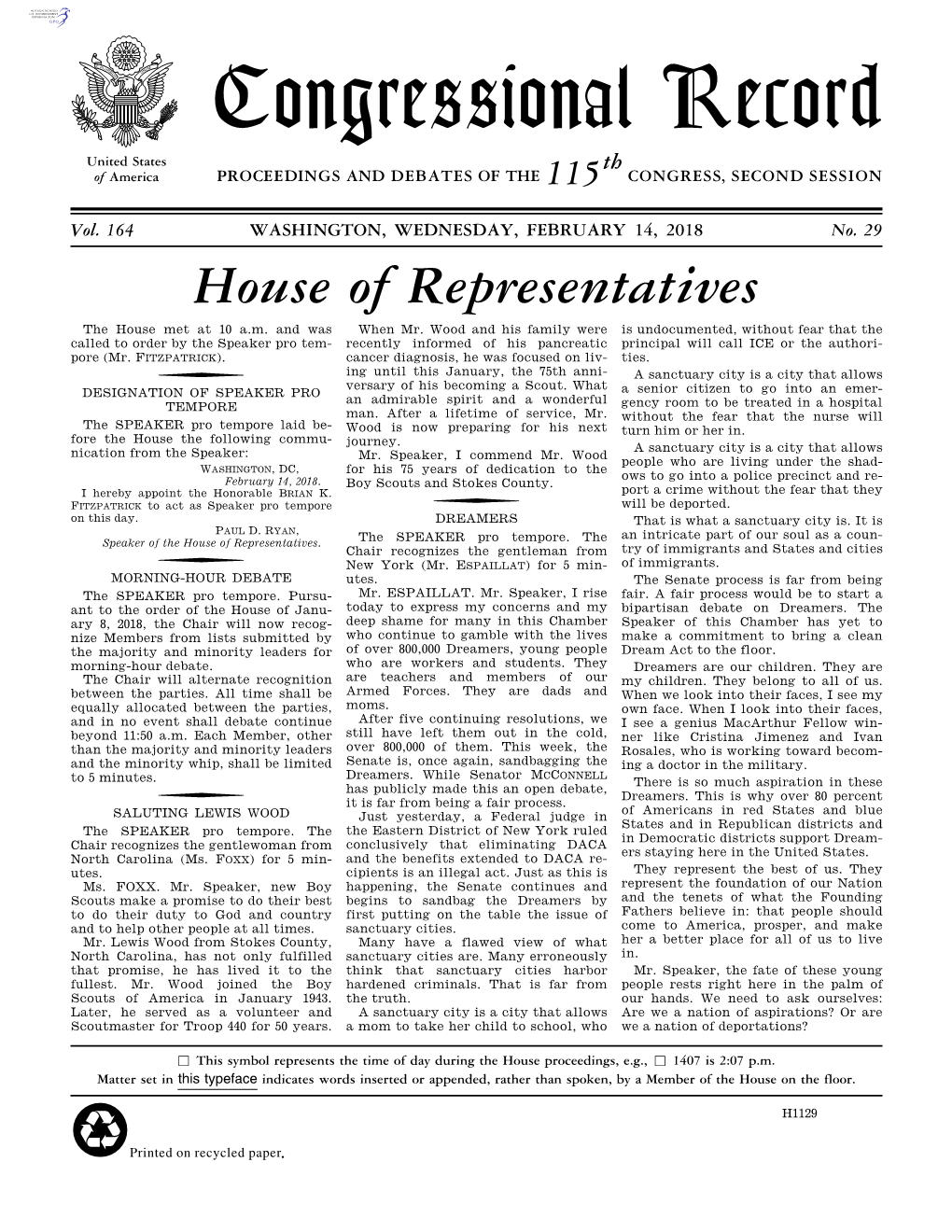 Congressional Record United States Th of America PROCEEDINGS and DEBATES of the 115 CONGRESS, SECOND SESSION