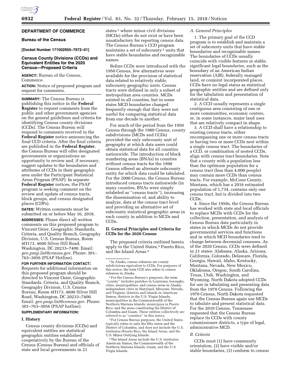 Federal Register/Vol. 83, No. 32/Thursday, February 15, 2018