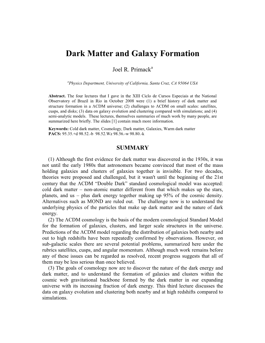 Dark Matter and Galaxy Formation