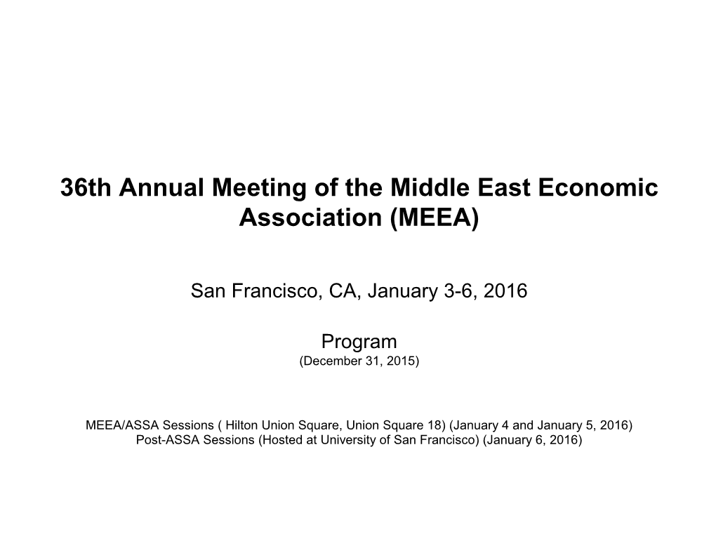 36Th Annual Meeting of the Middle East Economic Association (MEEA)