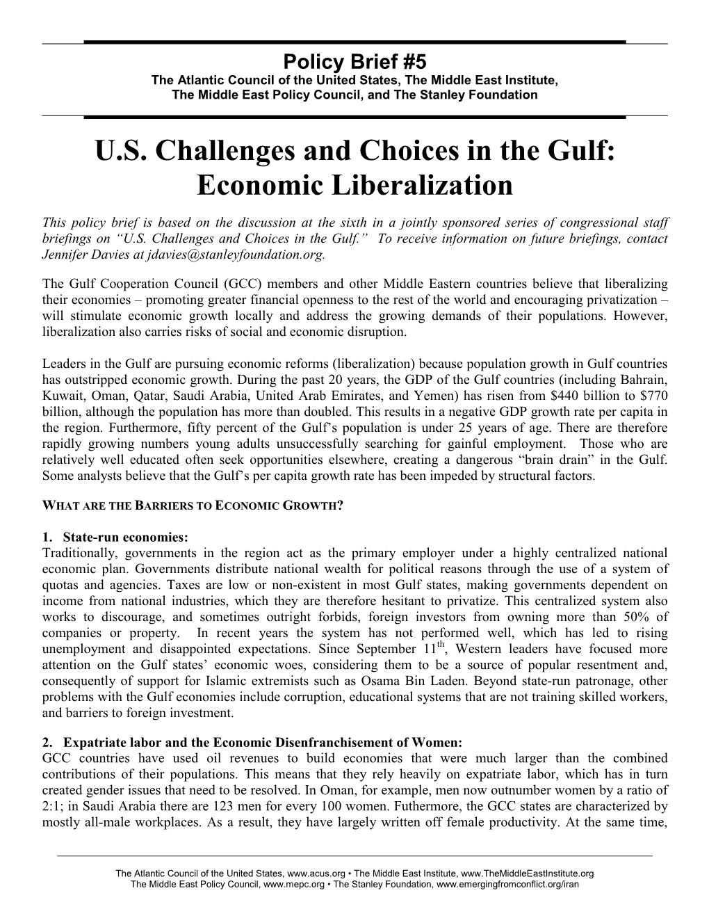 US Challenges and Choices in the Gulf: Economic Liberalization
