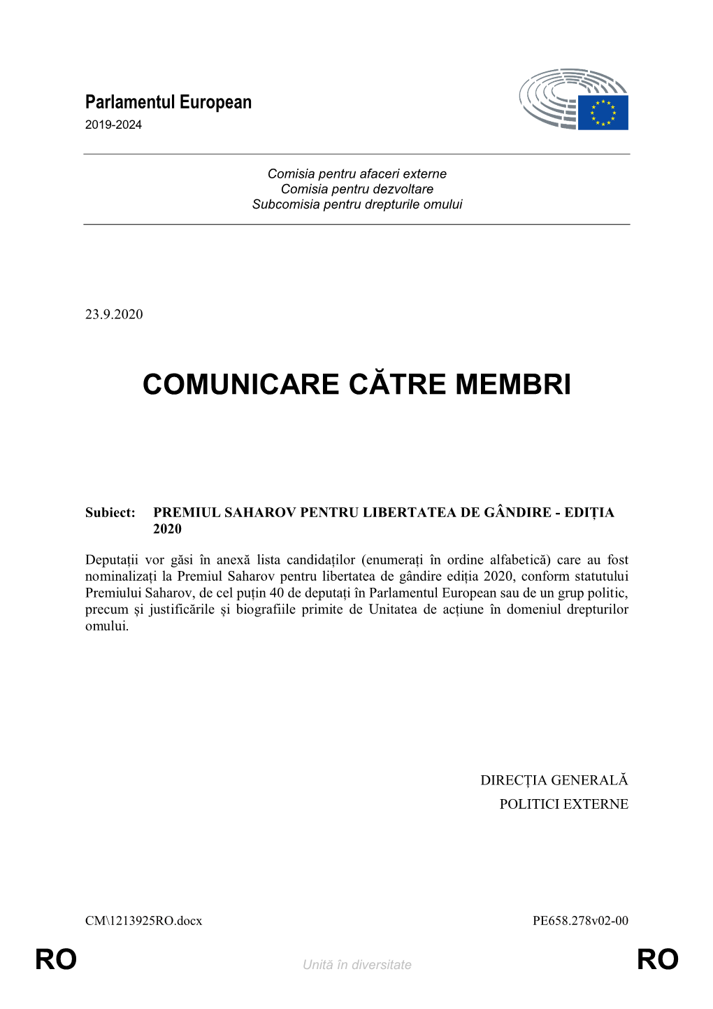 Ro Ro Comunicare Către Membri