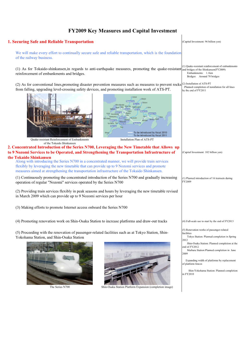 FY2009 Key Measures and Capital Investment