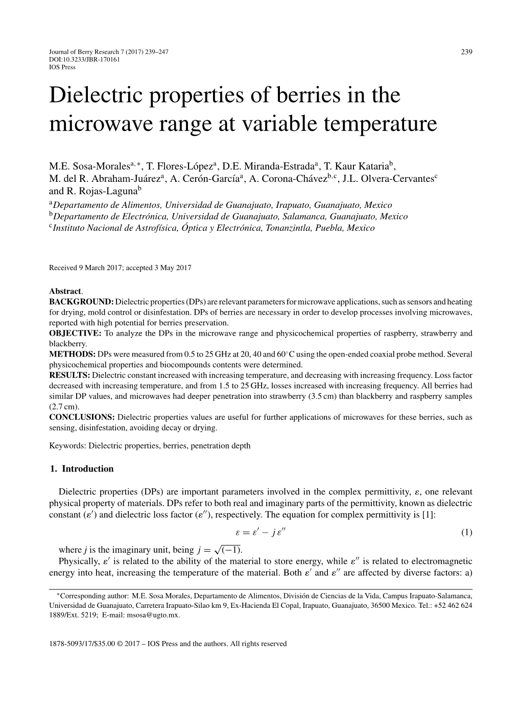 Dielectric Properties of Berries in the Microwave Range at Variable Temperature