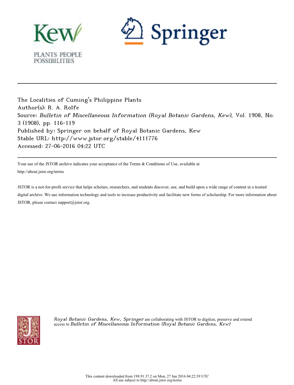 The Localities of Cuming's Philippine Plants Author(S): R