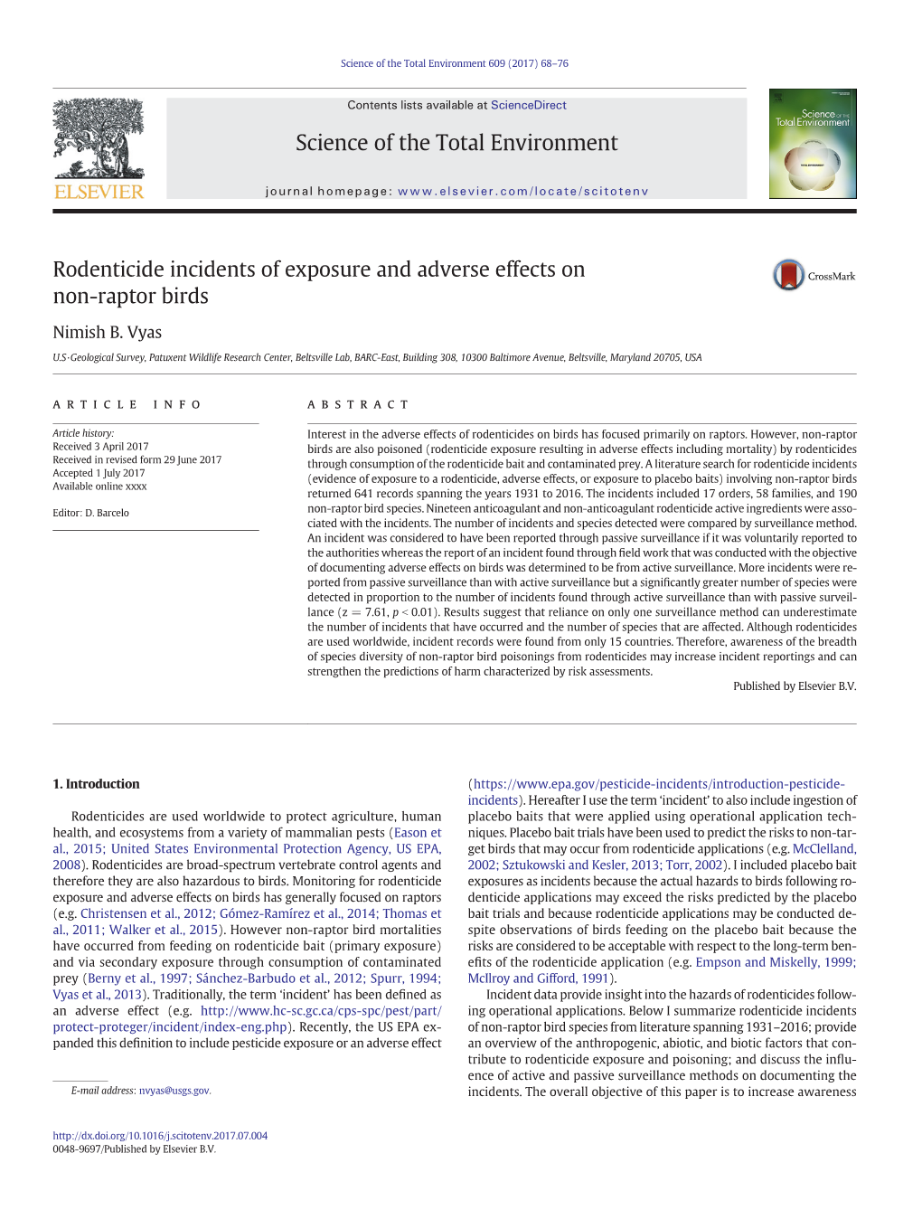 Rodenticide Incidents of Exposure and Adverse Effects on Non-Raptor Birds