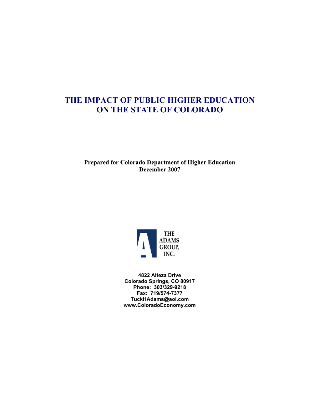 The Impact of Public Higher Education on the State of Colorado