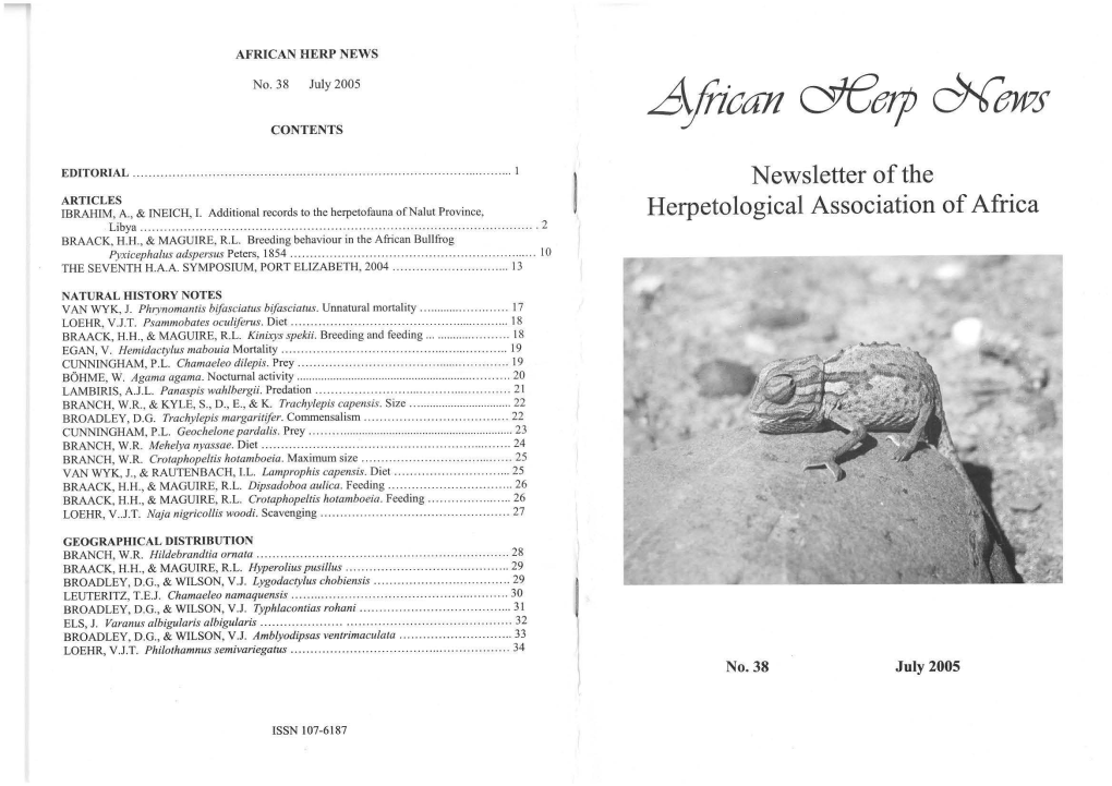 Newsletter of the Herpetological Association of Africa