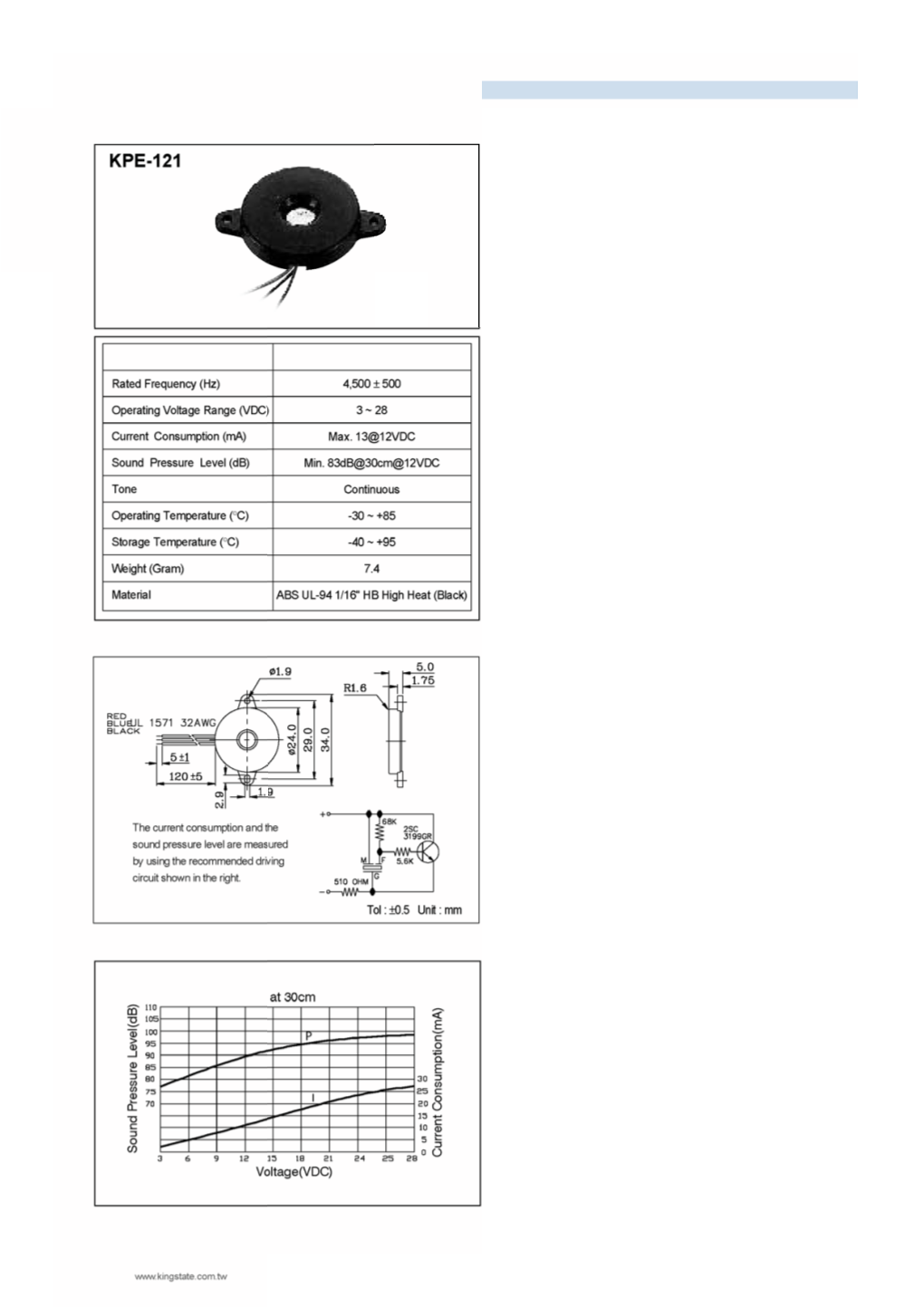 Piezo Audio Indicator with Volume Control-KPE-813SANR Tol : ±0.5 Unit : Mm