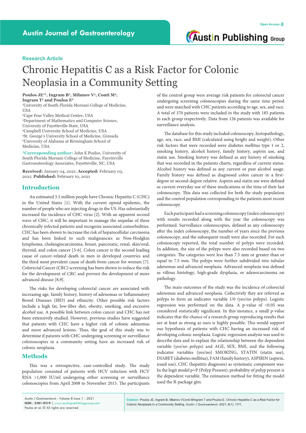 Chronic Hepatitis C As a Risk Factor for Colonic Neoplasia in A