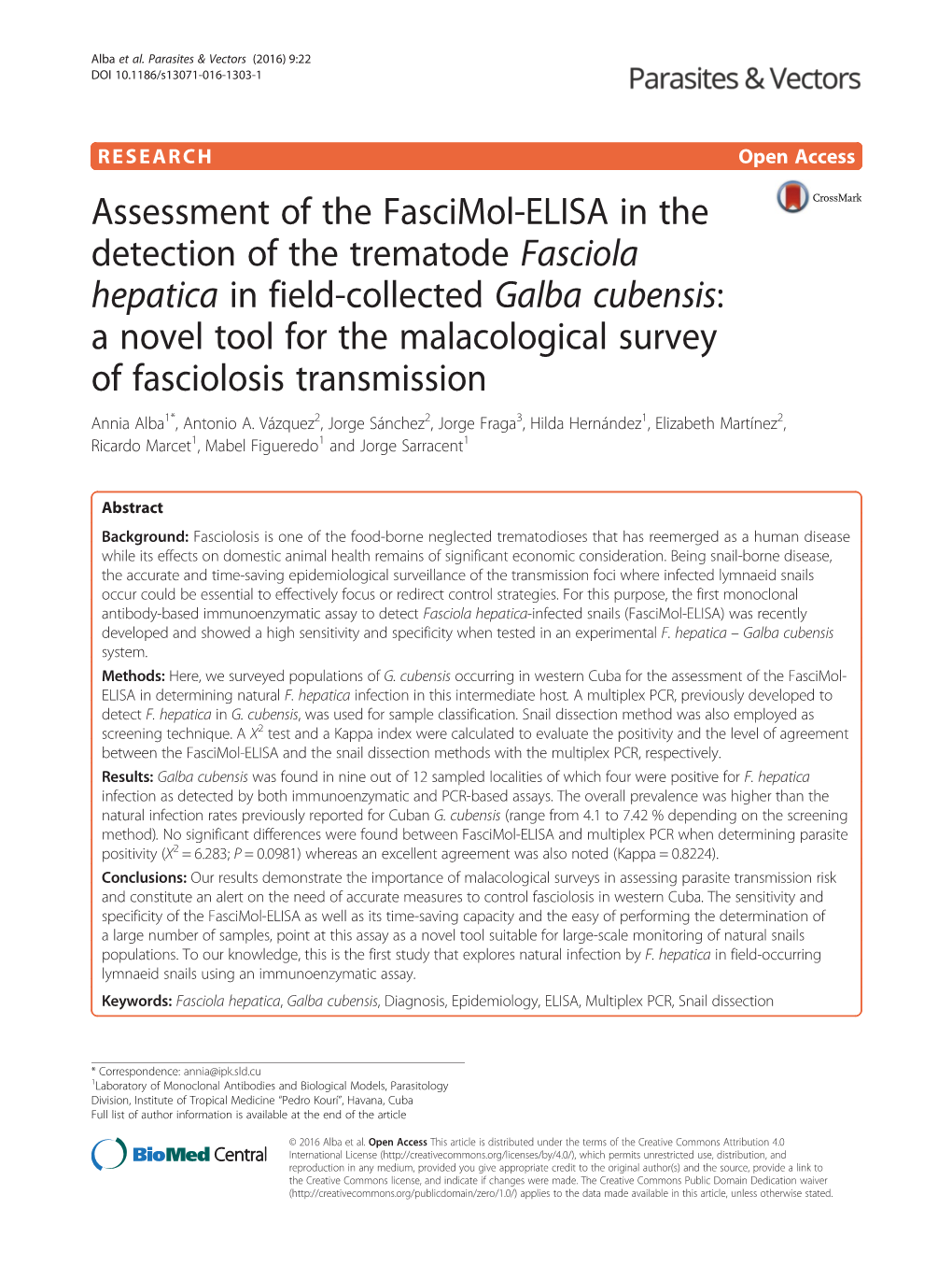 Assessment of the Fascimol-ELISA in the Detection of the Trematode Fasciola Hepatica in Field-Collected Galba Cubensis