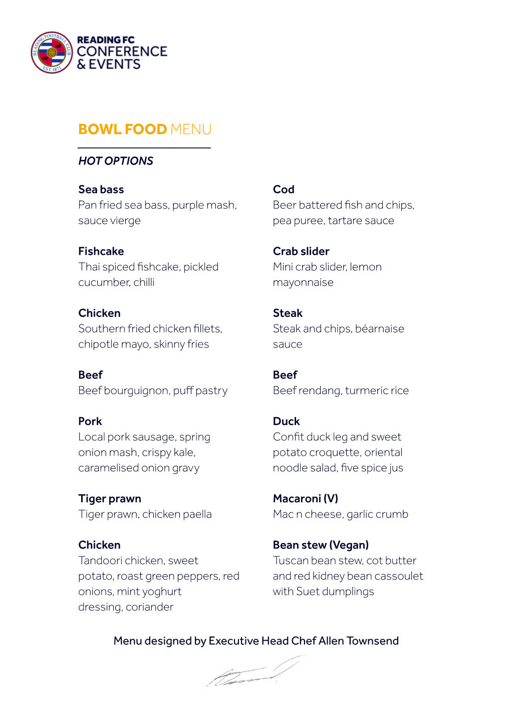 Bowl Food Menu Hot Options