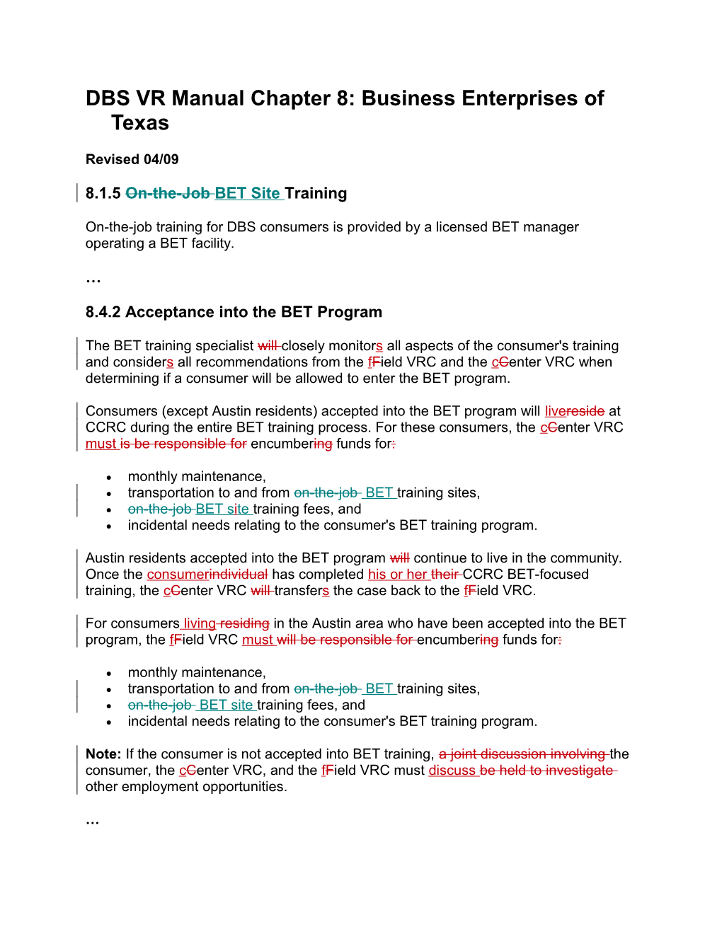 DBS VR Manual Chapter 8 Revision, April 2009