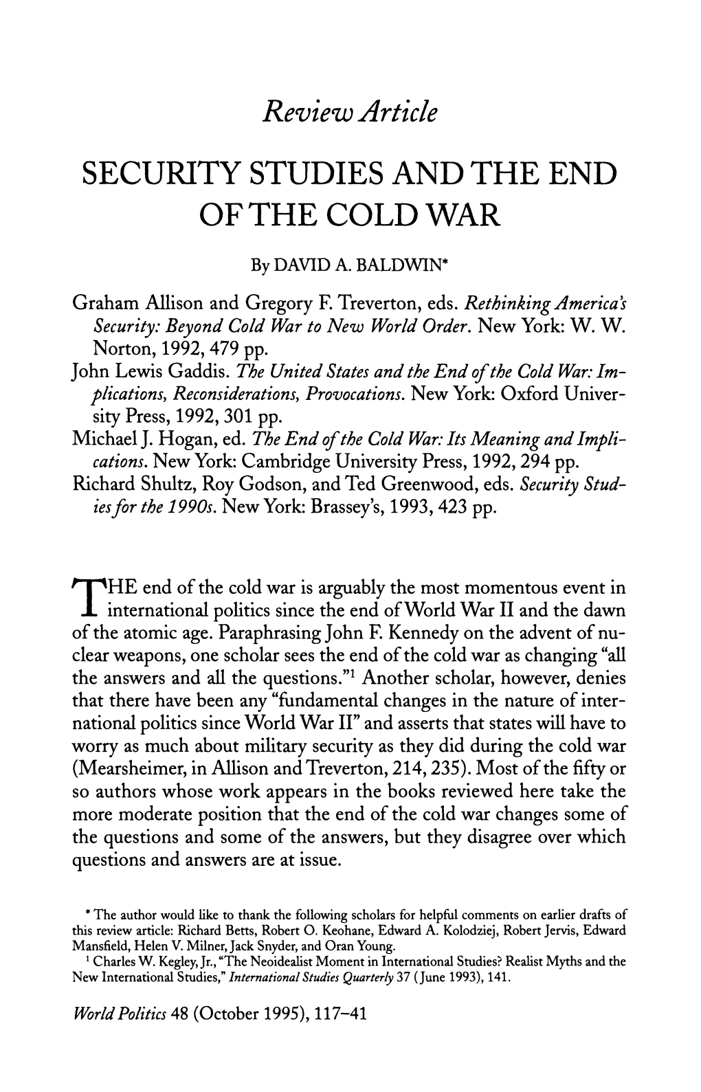 Security Studies and the End of the Cold War