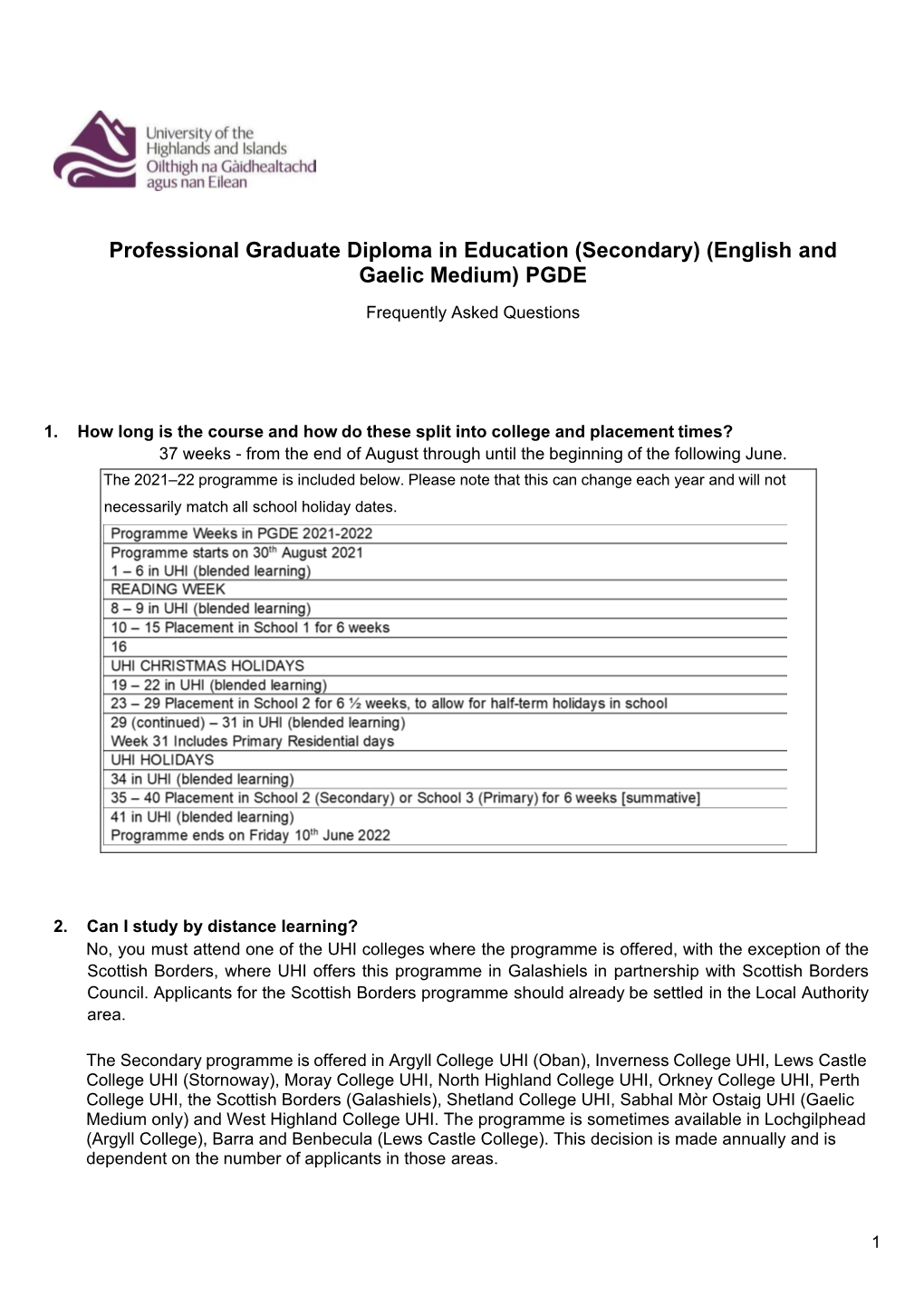 (Secondary) (English and Gaelic Medium) PGDE