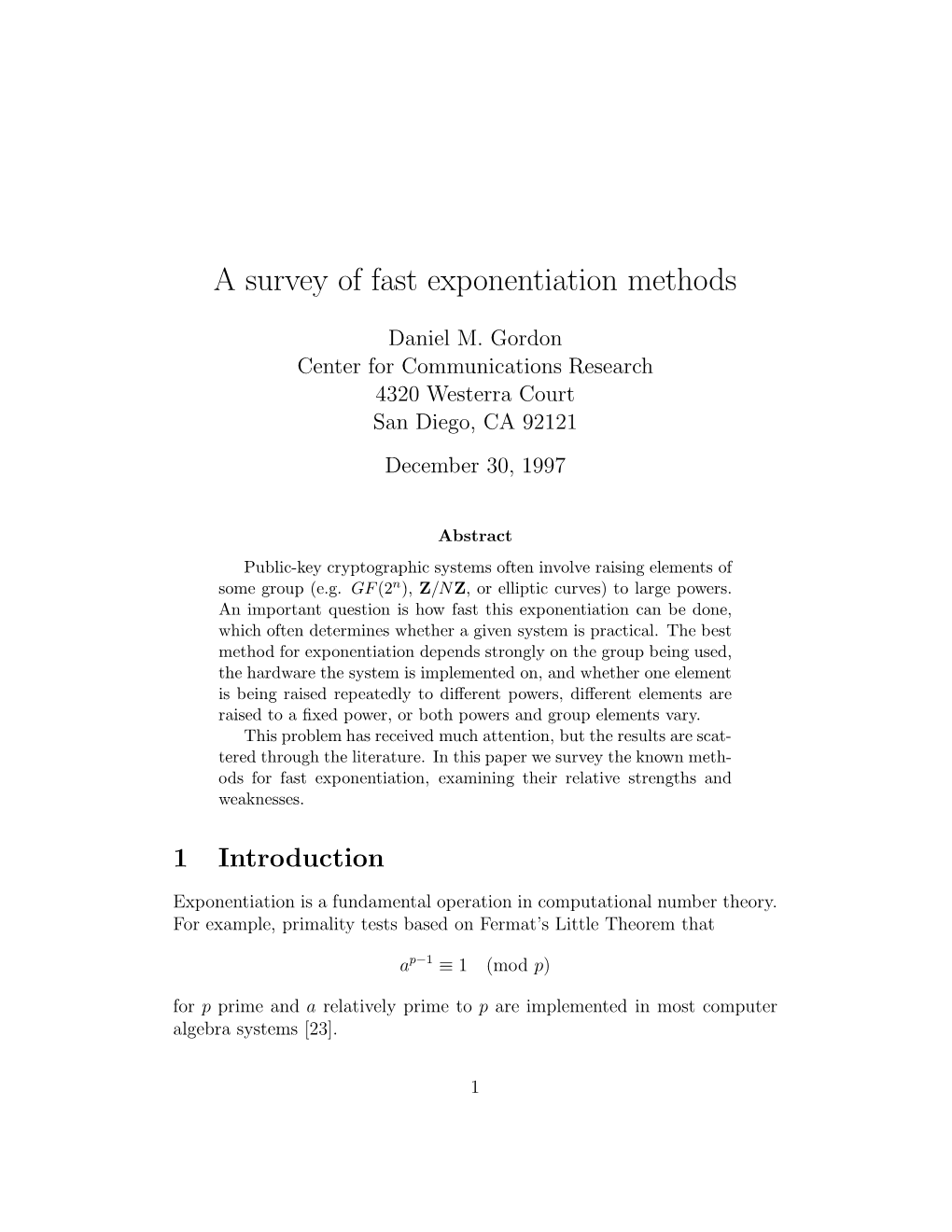 A Survey of Fast Exponentiation Algorithms