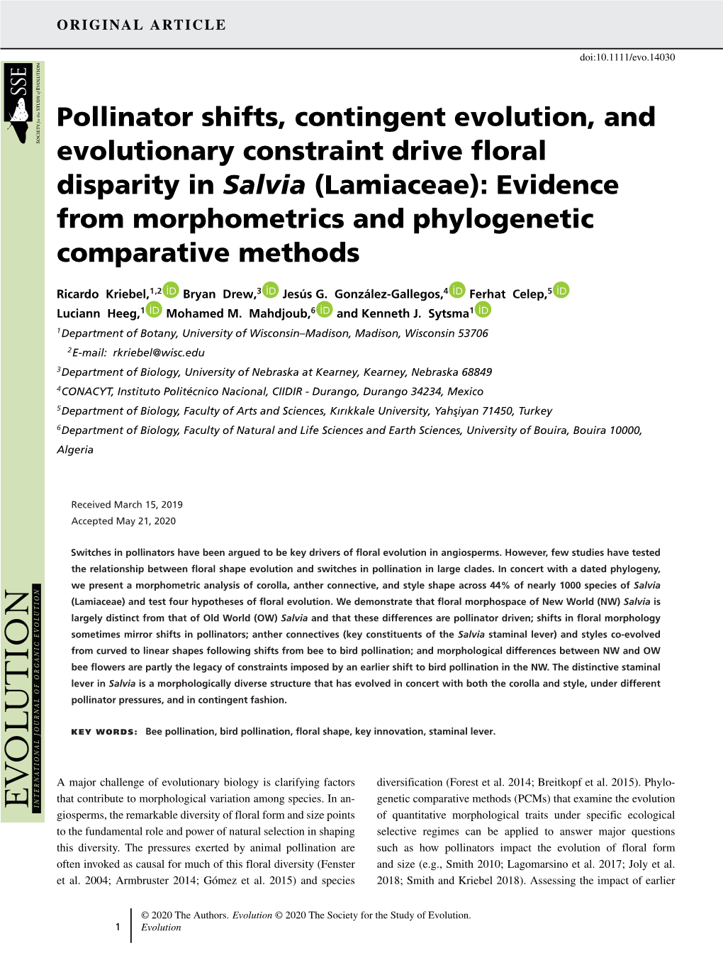 Pollinator Shifts, Contingent Evolution, and Evolutionary Constraint Drive