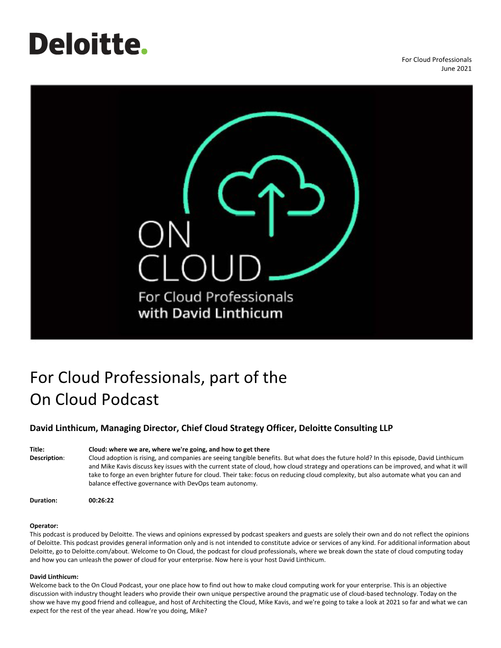 For Cloud Professionals, Part of the on Cloud Podcast