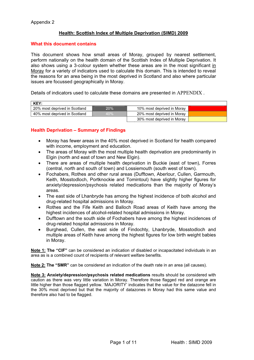 Appendix 2 Health: Scottish Index of Multiple Deprivation (SIMD) 2009