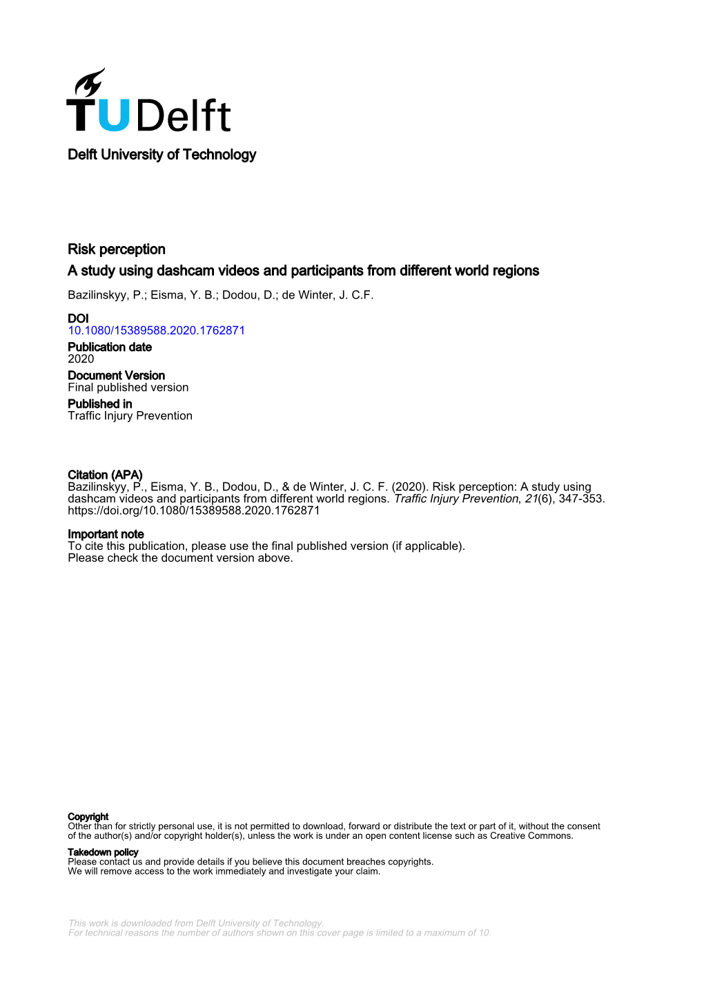 Risk Perception: a Study Using Dashcam Videos and Participants from Different World Regions