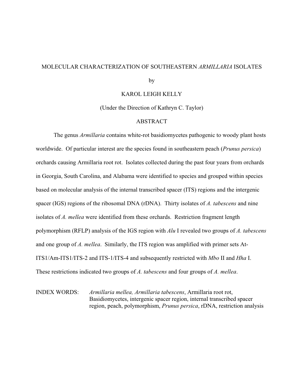 Molecular Characterization of Southeastern Armillaria Isolates