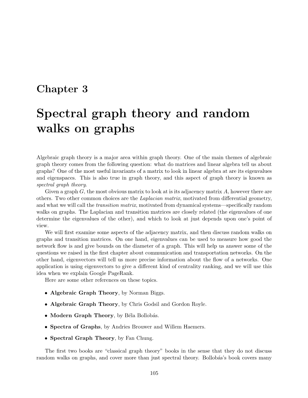 Chapter 3 -- Spectral Graph Theory and Random Walks