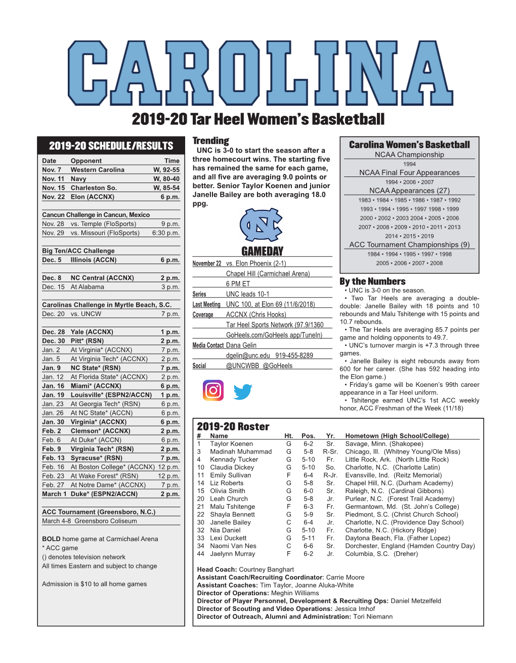 2019-20 Tar Heel Women's Basketball