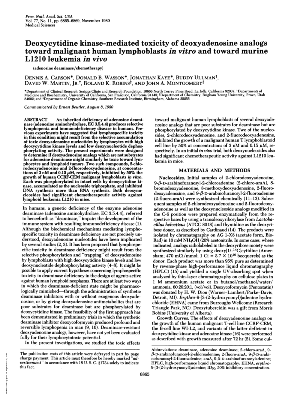 Deoxycytidine Kinase-Mediated Toxicity of Deoxyadenosine Analogs