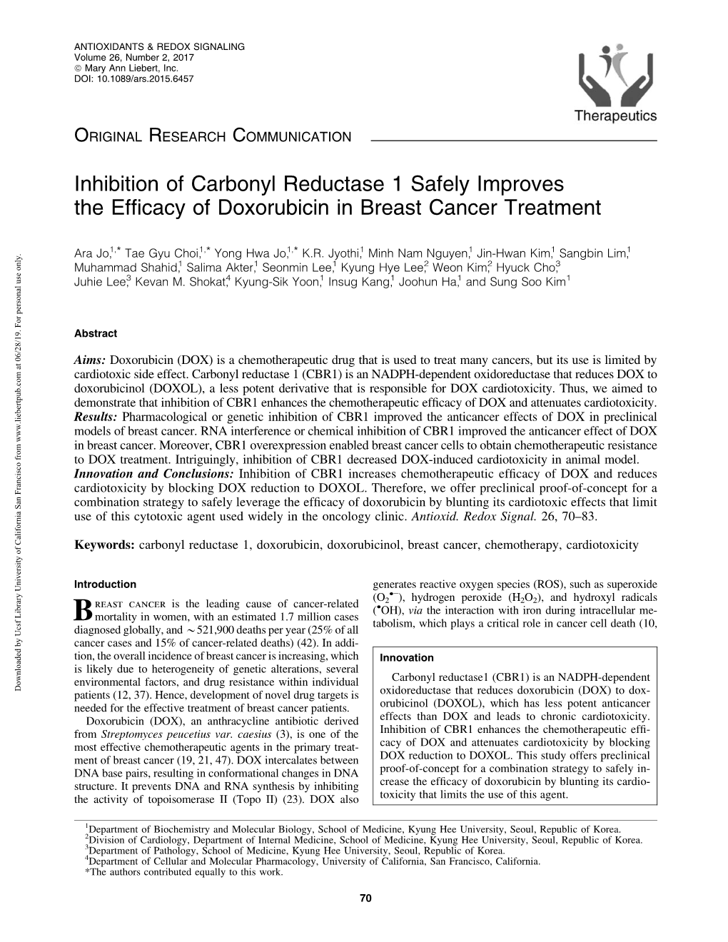 Inhibition of Carbonyl Reductase 1 Safely Improves the Efficacy Of