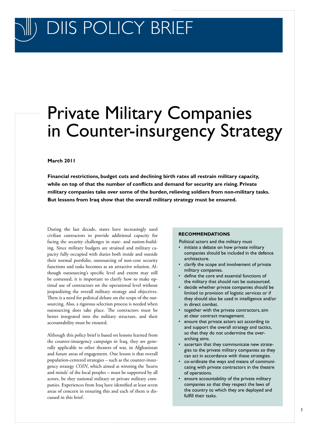 Private Military Companies in Counter-Insurgency Strategy