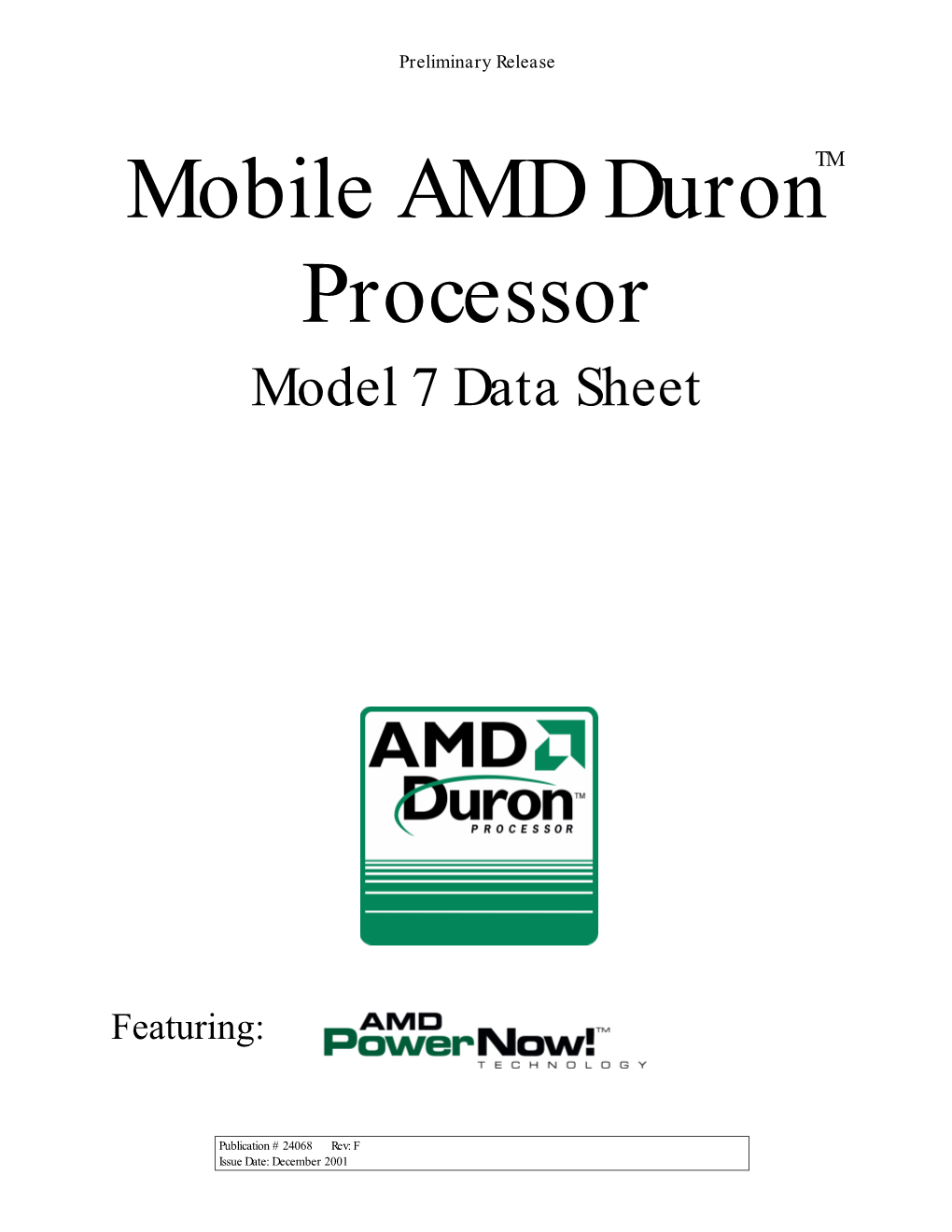 Mobile AMD Duron(Tm) Processor Model 7 Data Sheet