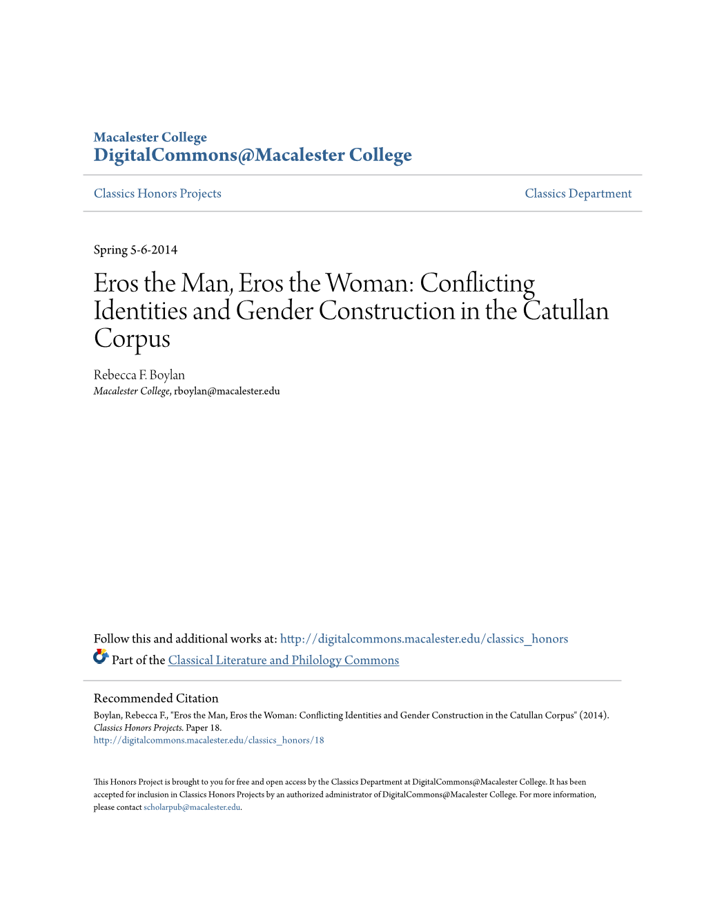 Conflicting Identities and Gender Construction in the Catullan Corpus Rebecca F