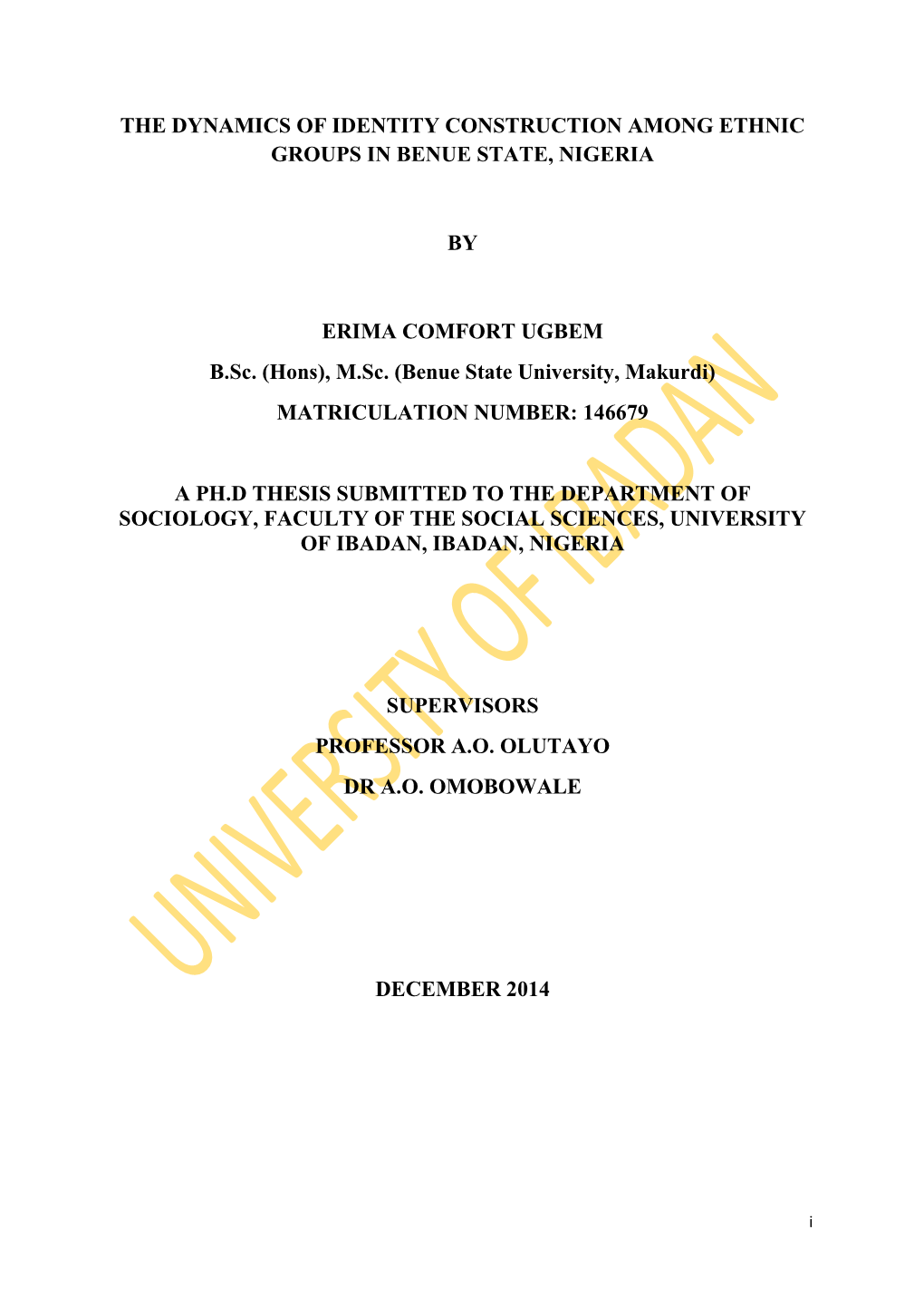 The Dynamics of Identity Construction Among Ethnic Groups in Benue State, Nigeria