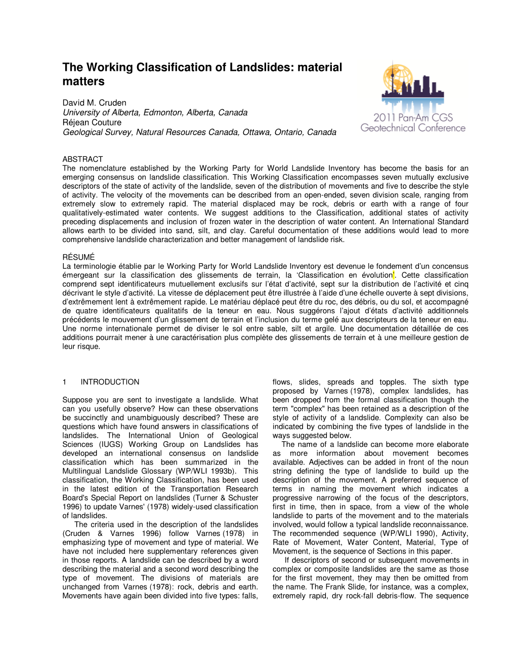 The Working Classification of Landslides: Material Matters