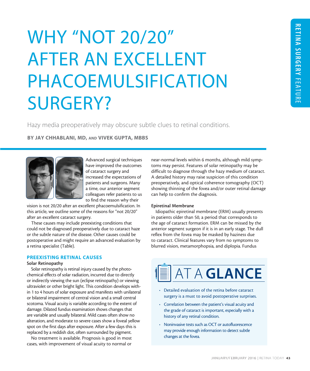 Why “Not 20/20” After an Excellent Phacoemulsification Surgery?