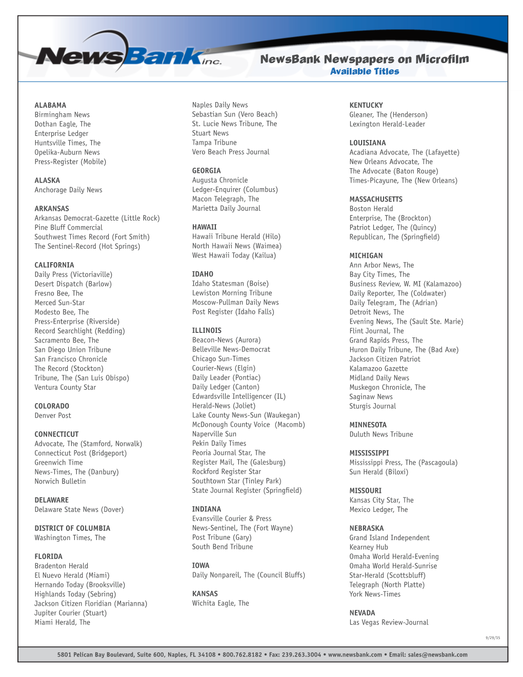 Newsbank Newspapers on Microfilm Available Titles