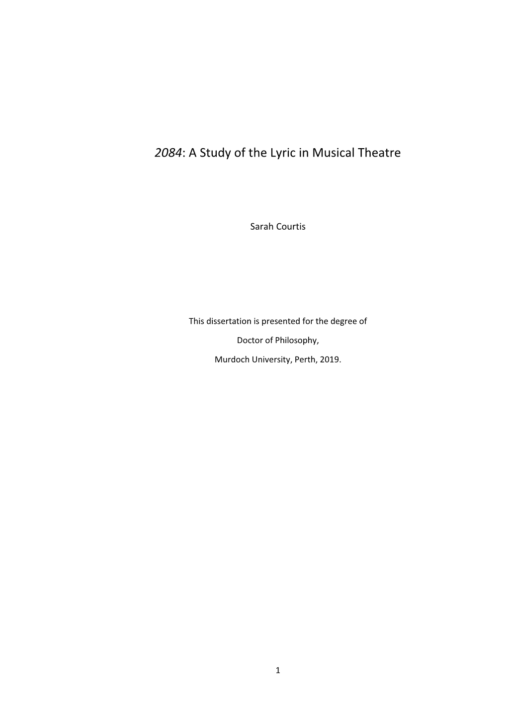 A Study of the Lyric in Musical Theatre