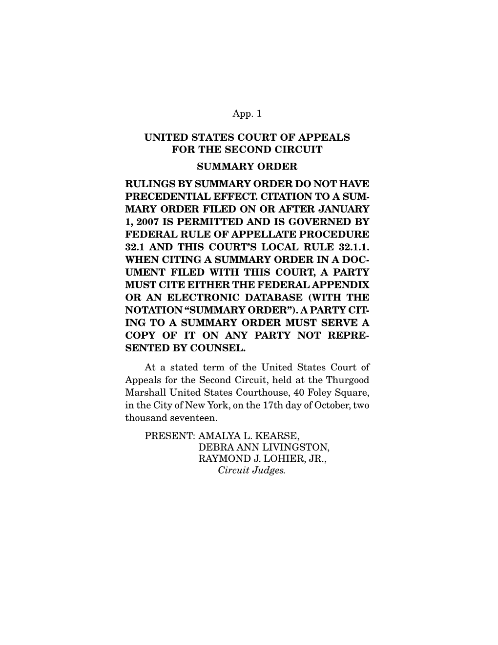 App. 1 UNITED STATES COURT of APPEALS for the SECOND