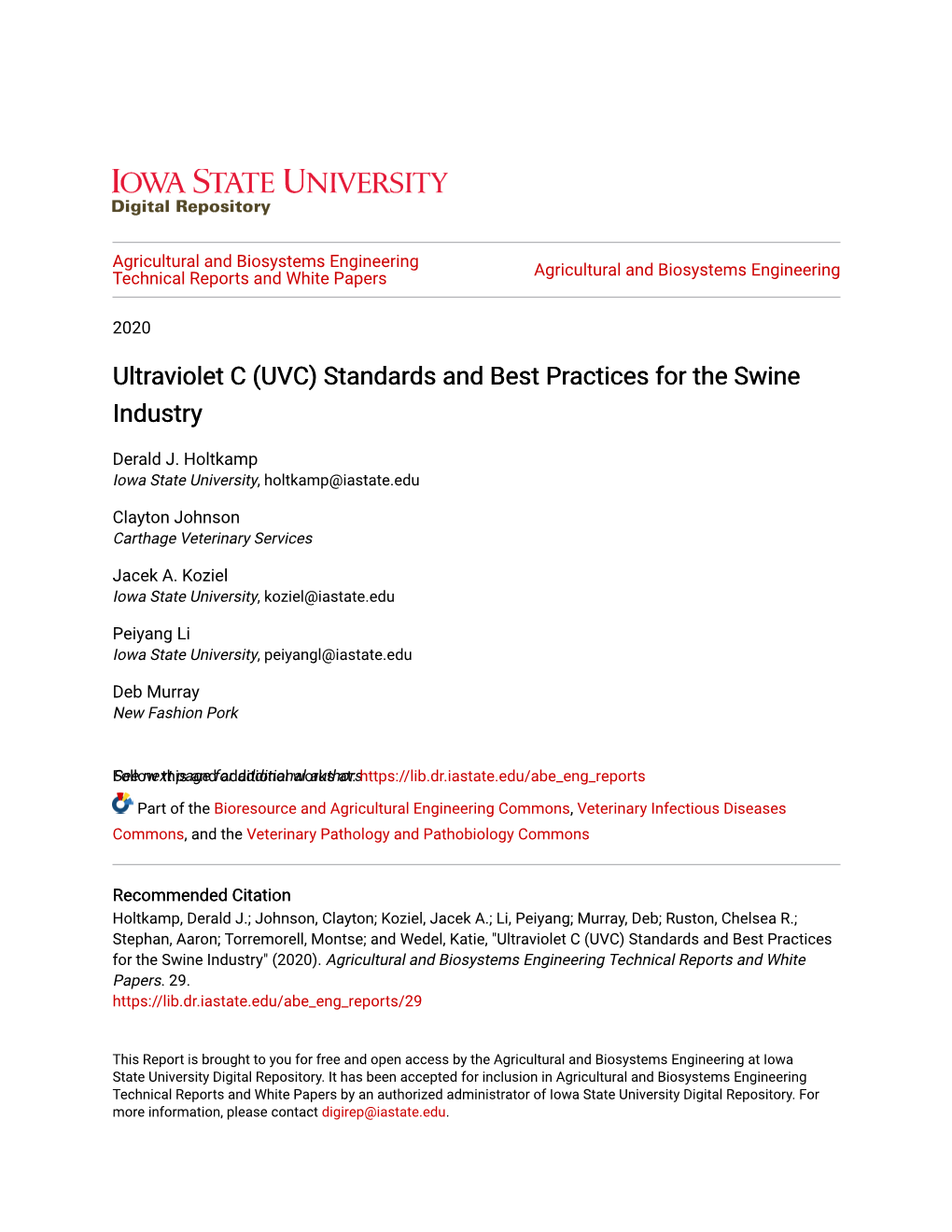 Ultraviolet C (UVC) Standards and Best Practices for the Swine Industry