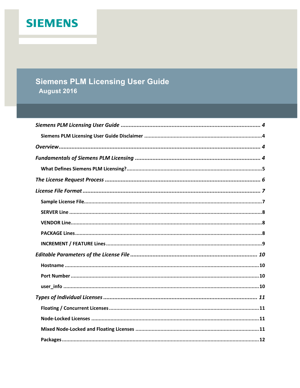Siemens PLM Licensing User Guide August 2016