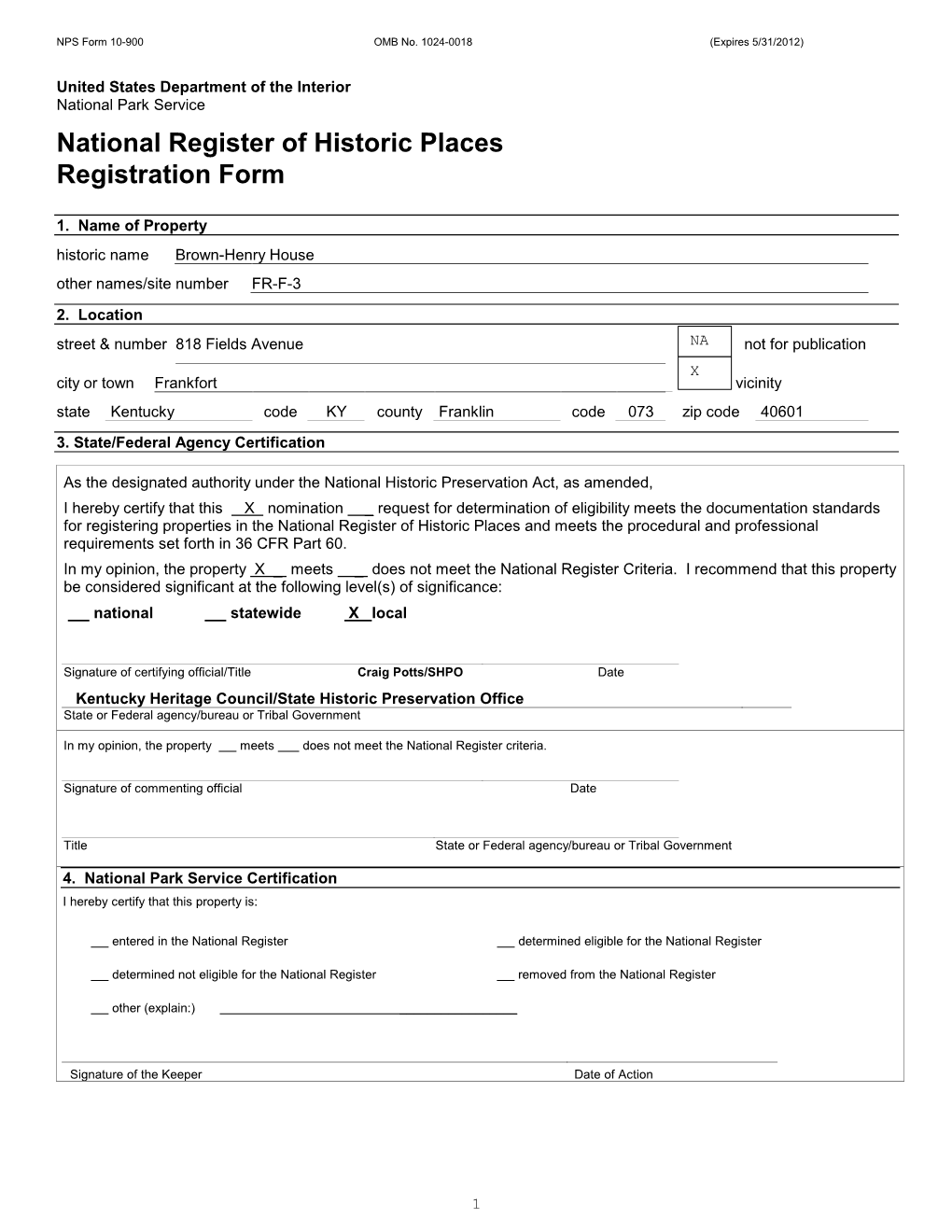 NPS Form 10 900 OMB No. 1024 0018