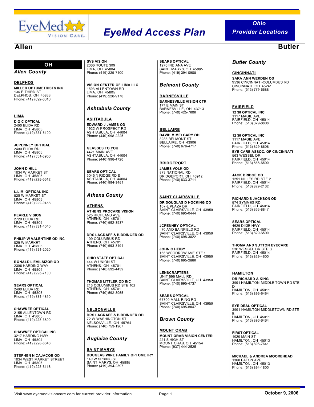 Ohio Eyemed Provider Listing.Pdf