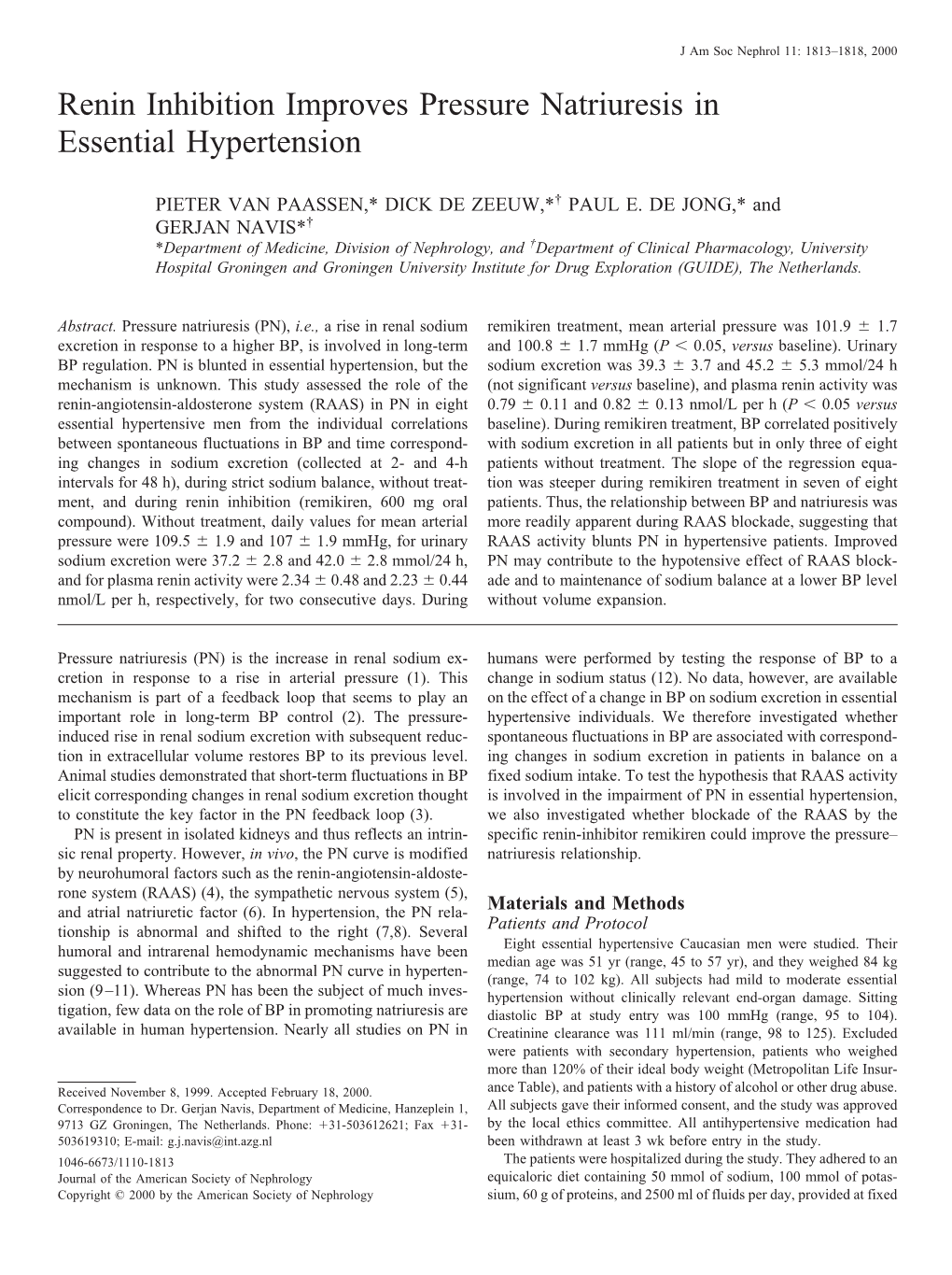 Renin Inhibition Improves Pressure Natriuresis in Essential Hypertension