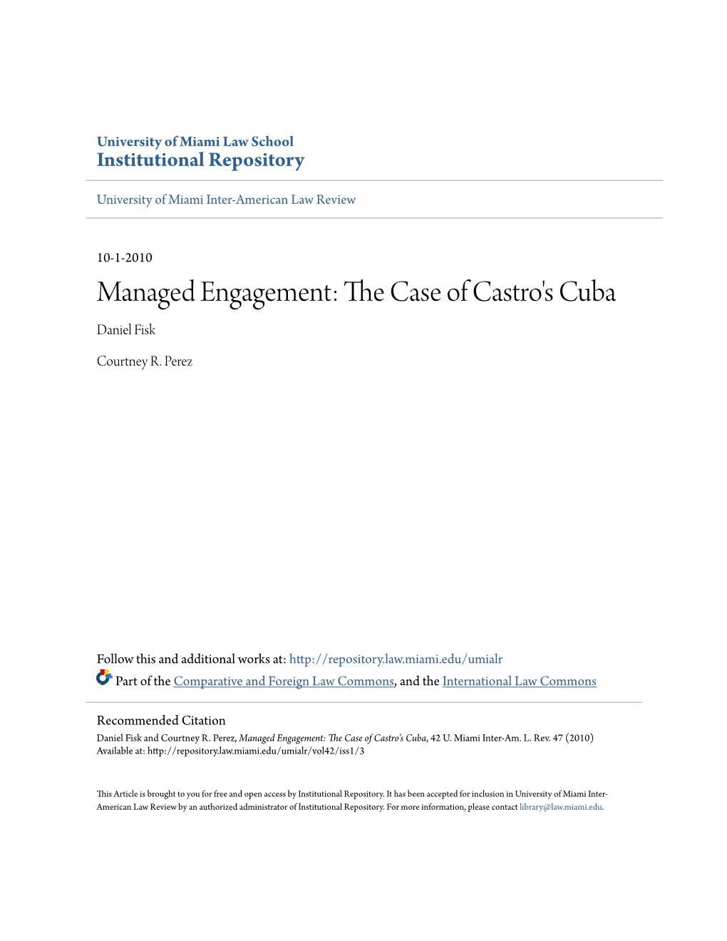 Managed Engagement: the Case of Castro's Cuba, 42 U
