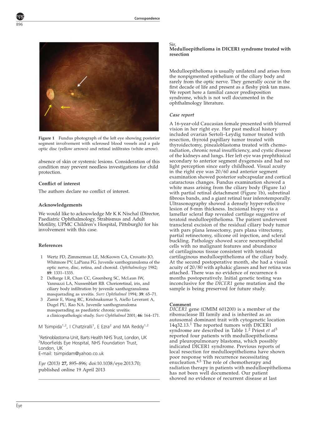 Medulloepithelioma in DICER1 Syndrome Treated with Resection