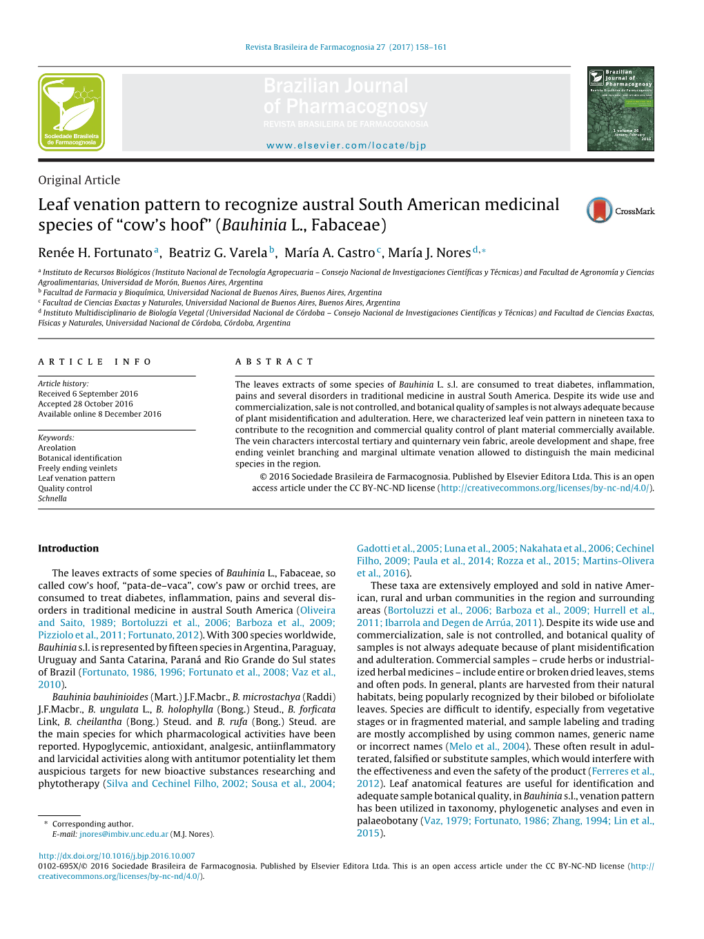 Leaf Venation Pattern to Recognize Austral South American Medicinal