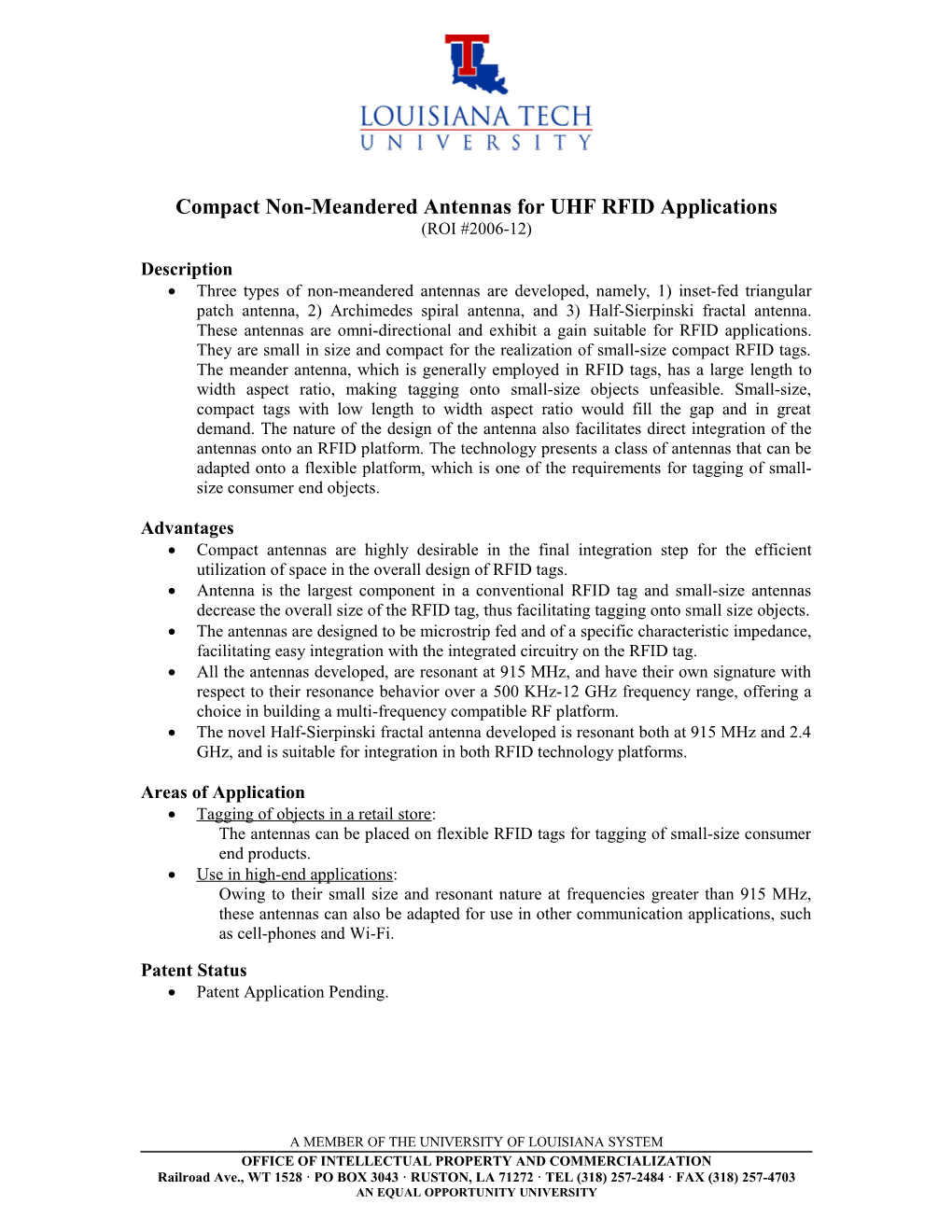 Compact Non-Meandered Antennas for UHF RFID Applications