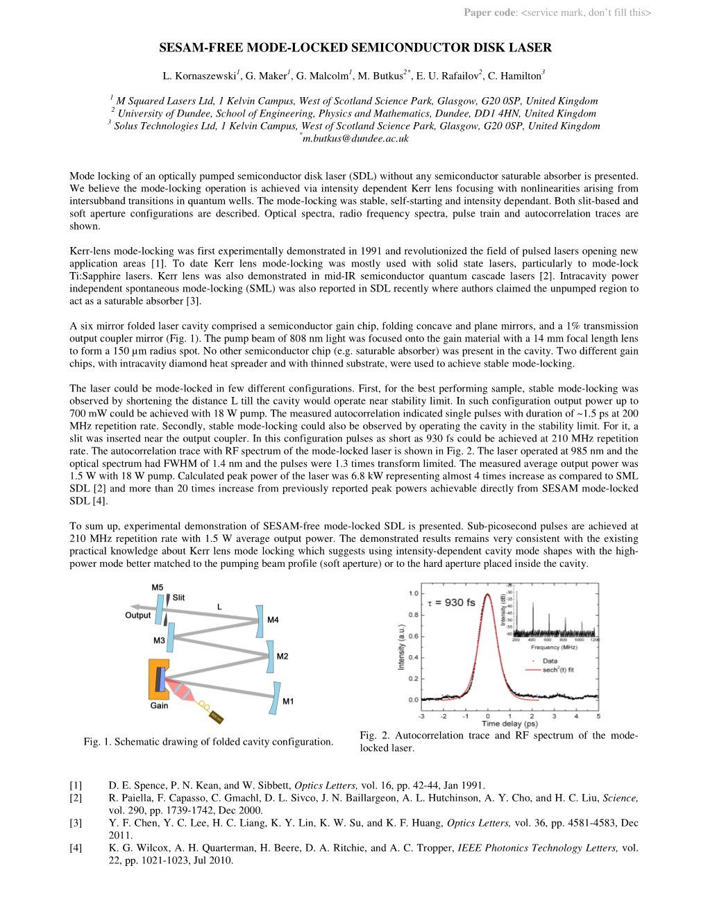 Sesam-Free Mode-Locked Semiconductor Disk Laser