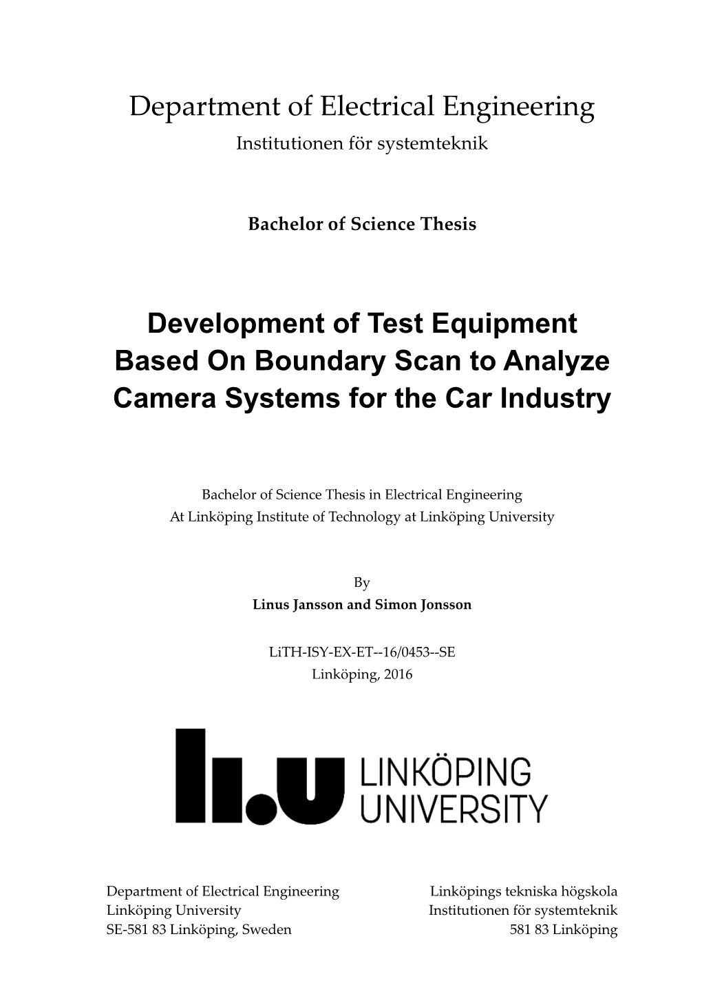 Department of Electrical Engineering Development of Test Equipment