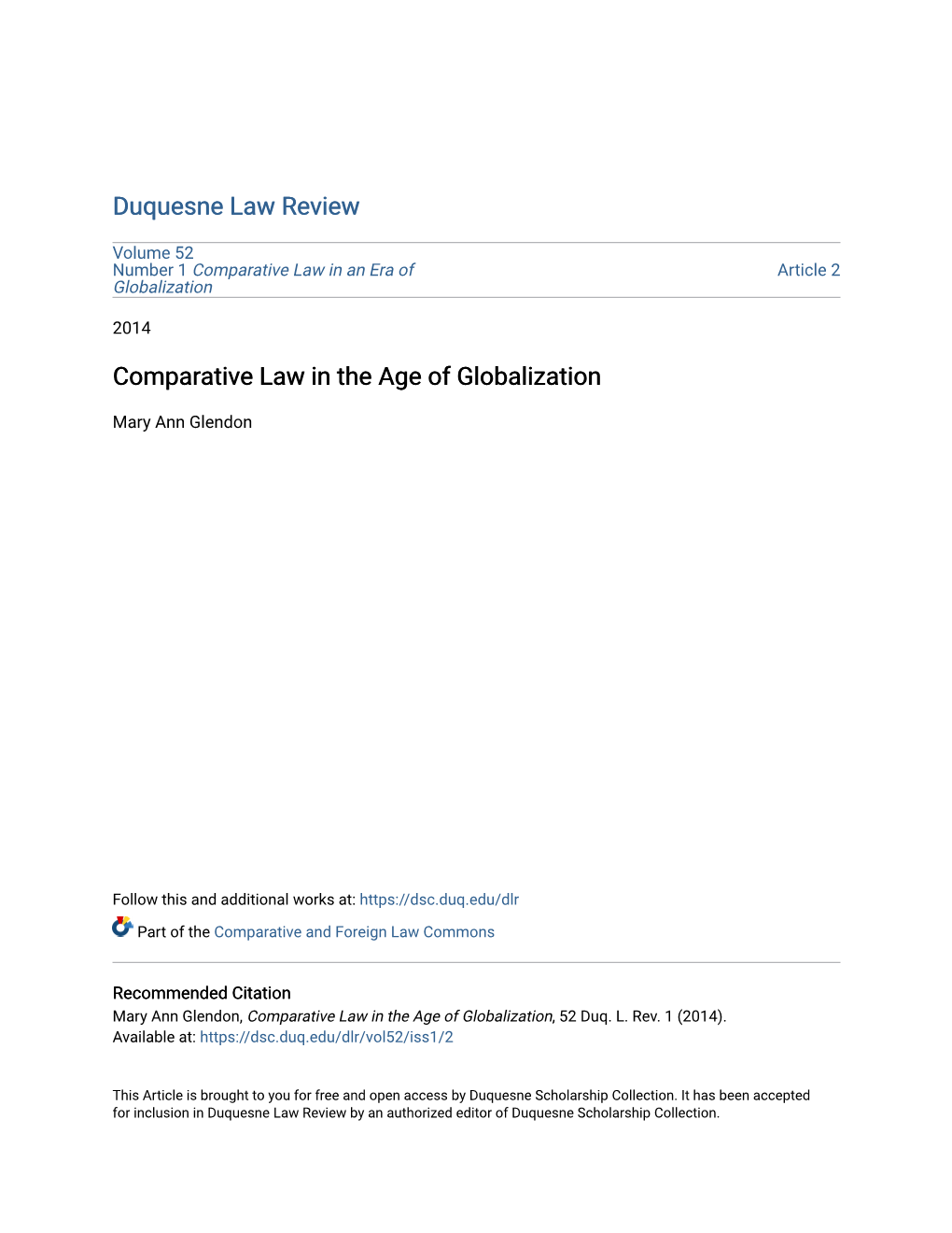 Comparative Law in the Age of Globalization